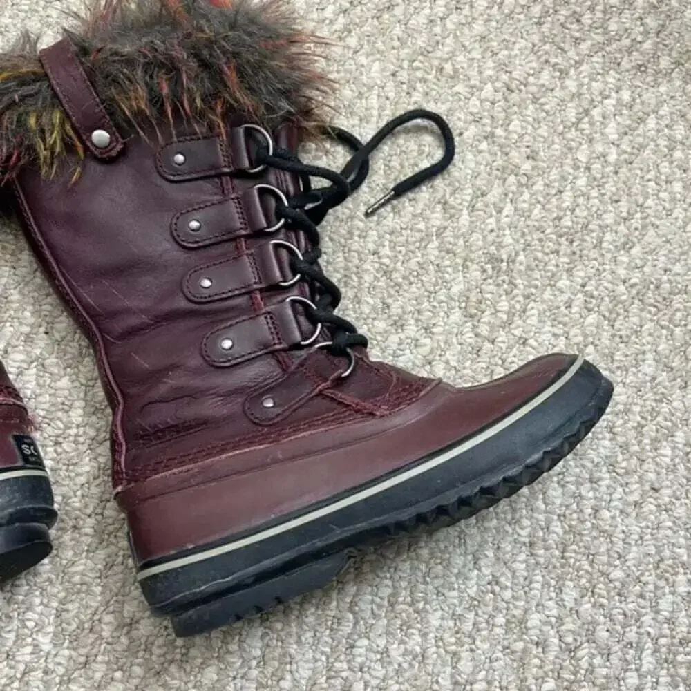 Sorel Joan of Arctic Faux Fur Waterproof Snow Boots in Red  Wood